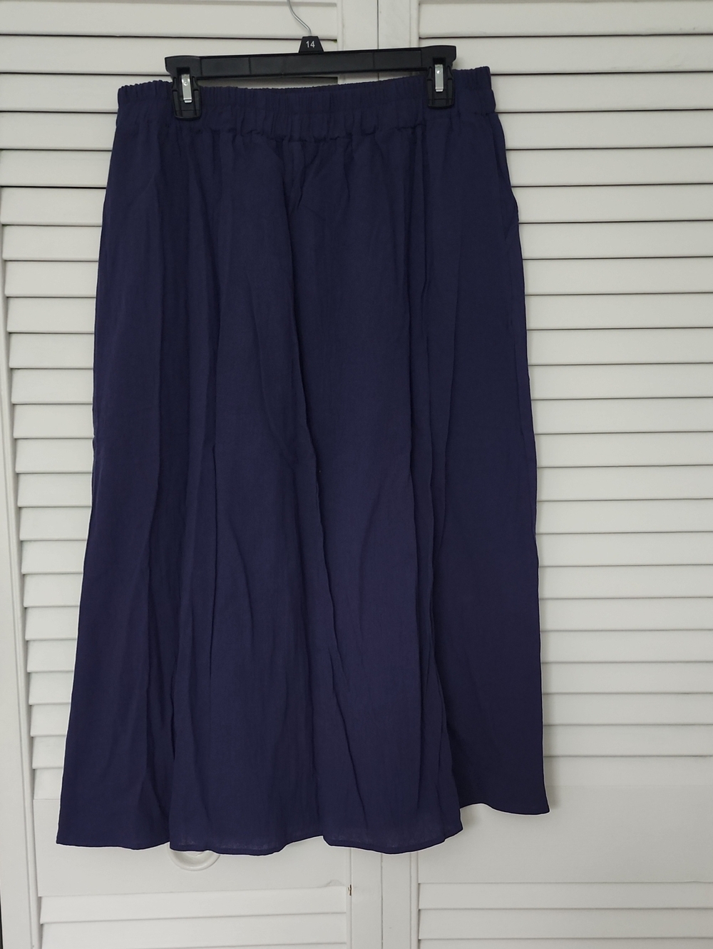 Women's Navy Midi Skirt with Elastic Waist